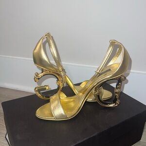 Dolce & Gabbana Gold Sculpted Heel Sandals
